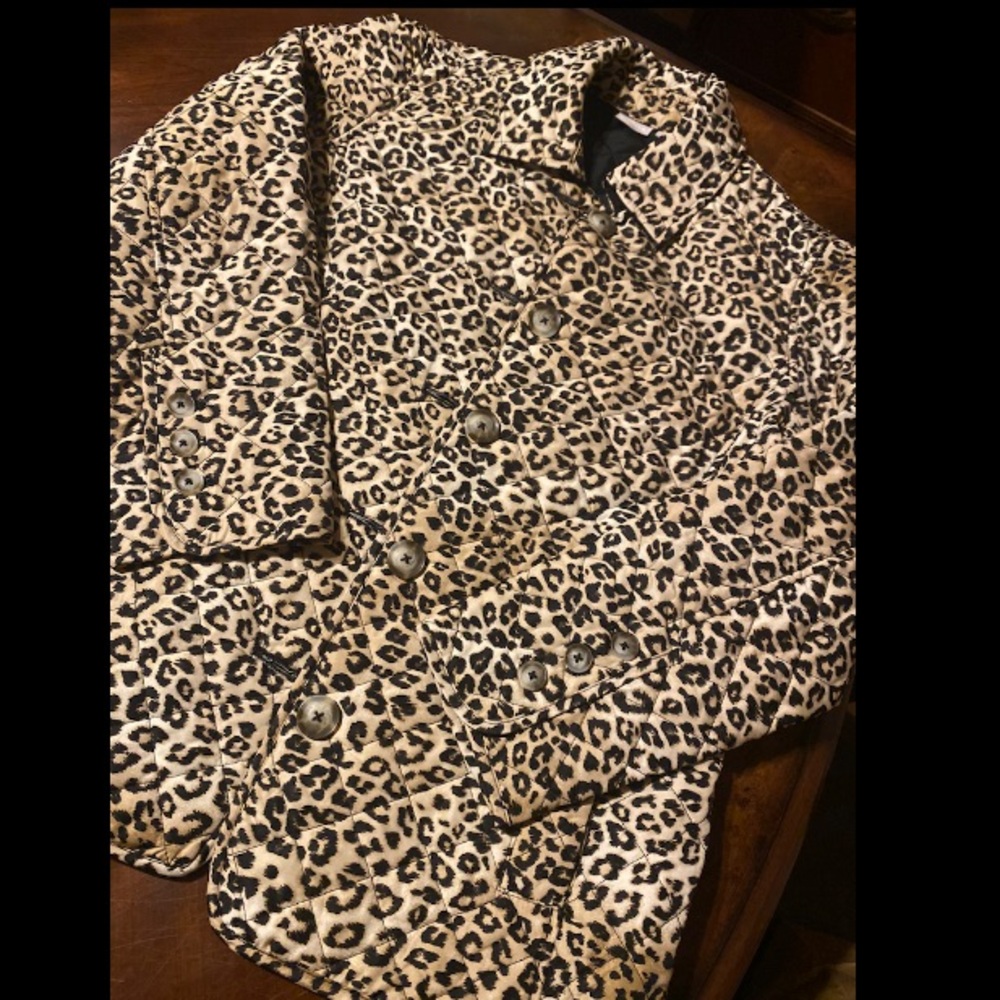 Chico's Leopard Print Peacoat in Beige and Black